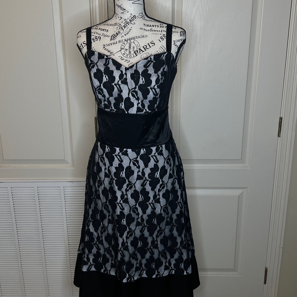 Elegant Black and White Lace Dress